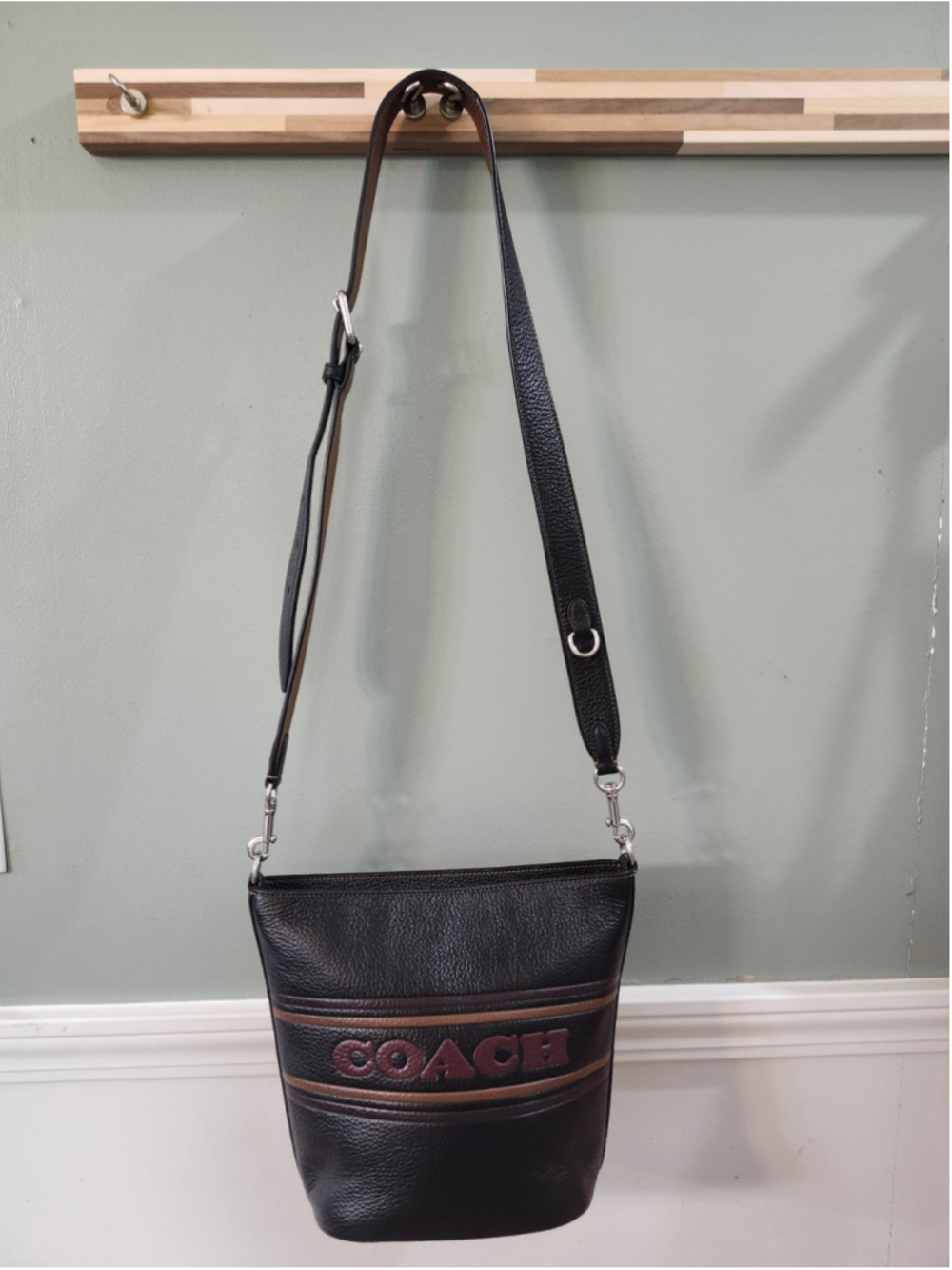Women's Coach Leather Crossbody Bag One Size Black and Brown
